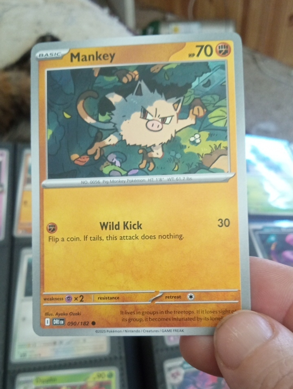 Pokemon Mankey Card - Yellow and Orange Border